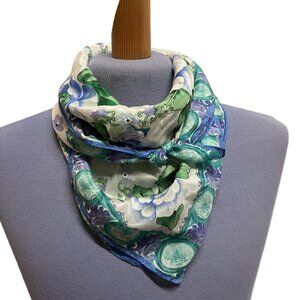 Worthington Silk Square Bandana Scarf Blue Butterfly & Floral Vintage Hair Neck